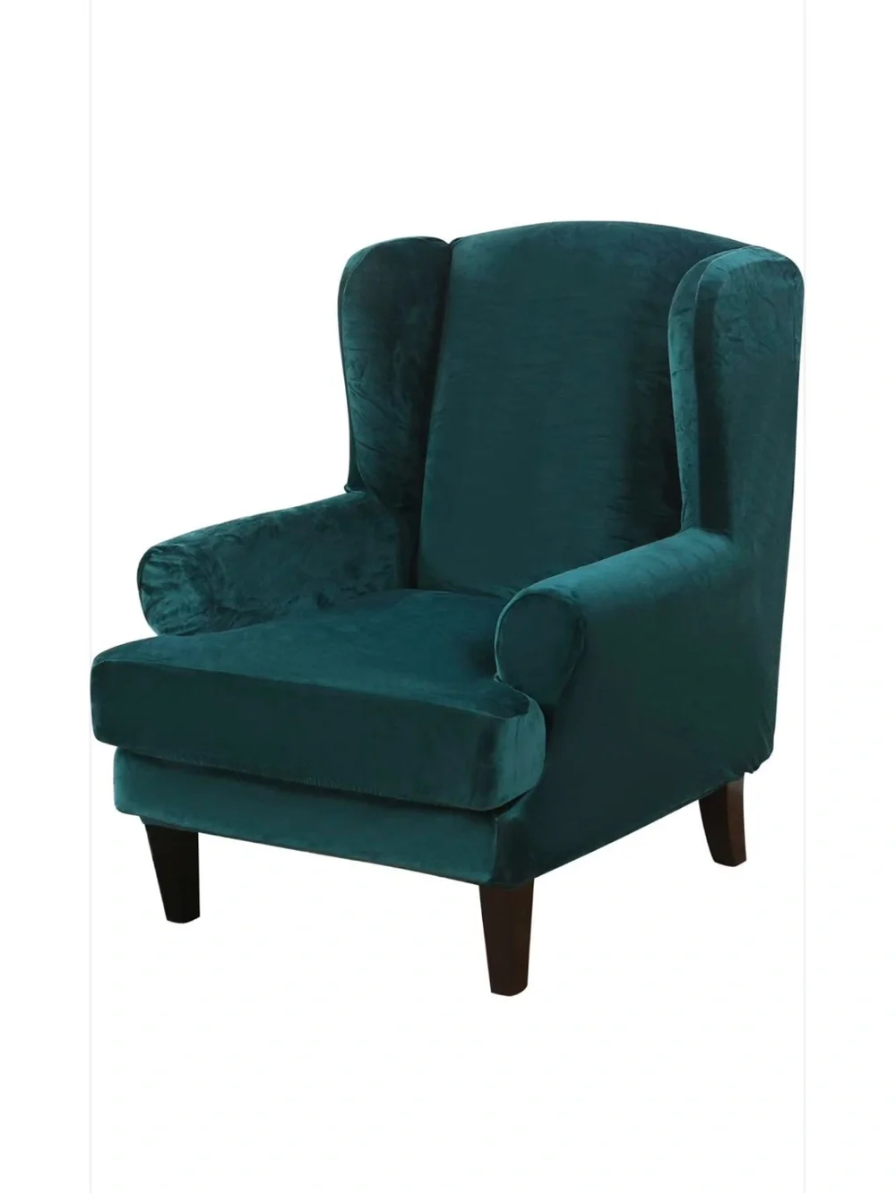 Pair deep teal wing chair velvet covers (2)